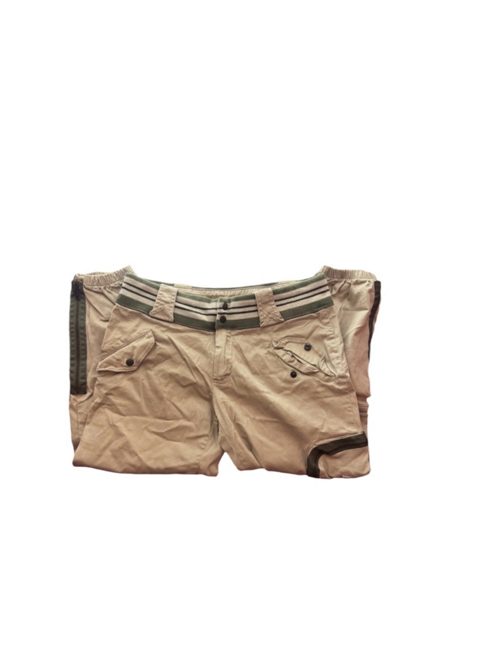 Arden B Khaki Capris with Olive Striped Waistband